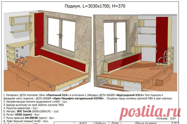 Подиум в детской с выкатной кроватью / Западло
