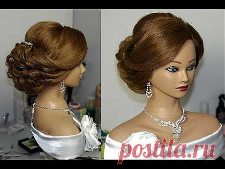 Bridal updo. Hairstyles for long medium hair. Свадебная прическа, вечерняя прическа. - YouTube