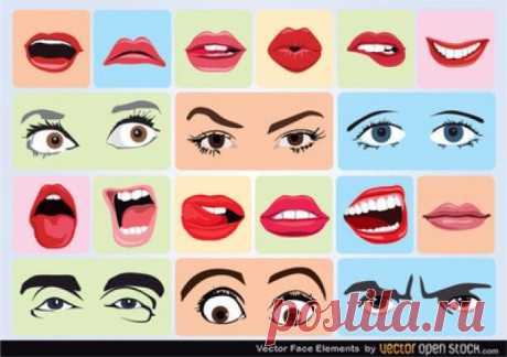 Face elements with different expressions Vector | Free Download