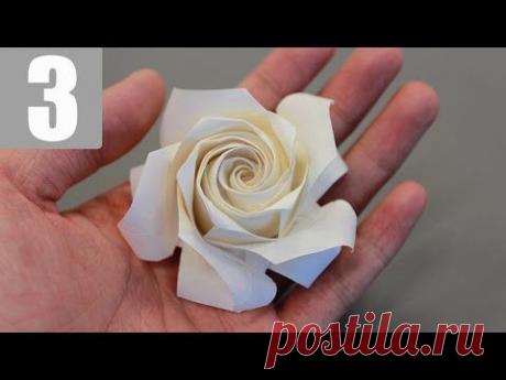 Part3/3 : Naomiki Sato Origami Rose (Pentagon Rose) Instruction 佐藤直幹 摺紙玫瑰教學 - YouTube
