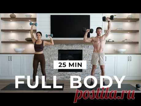25 Min FULL BODY DUMBBELL STRENGTH COUPLES WORKOUT [Beginner + Advanced]