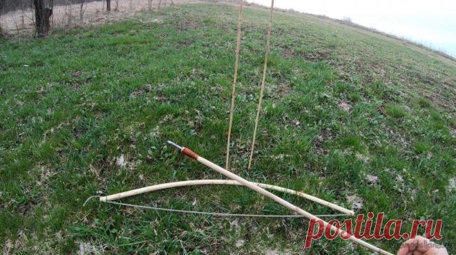 Лук из детства (из лещины и болотного тростника) Решил я впасть в детство и изготовил лук, который у меня был в юности. Впервые мне его сделал дед, а потом такие луки появились у других во дворе, а впоследствии я заметил подобное оружие даже в других микрорайонах. Конечно, во дворах такими игрушками лучше не играть, можно повредить чью-то