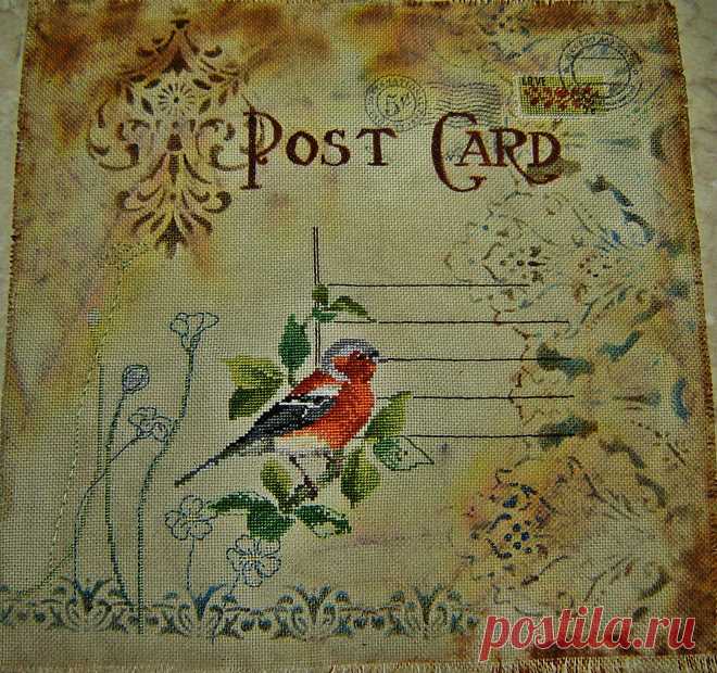 заготовка для сумки.Вышивка,ручное окрашивание,подрисовка