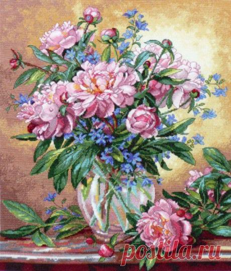 Вышивка &quot;Peonies and Canterbury Bells&quot; | Схема вышивки | Скачать