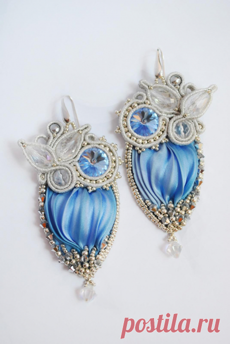 Снежная королева. Cерьги с лентой шибори (shibori earrings). | biser.info - всё о бисере и бисерном творчестве