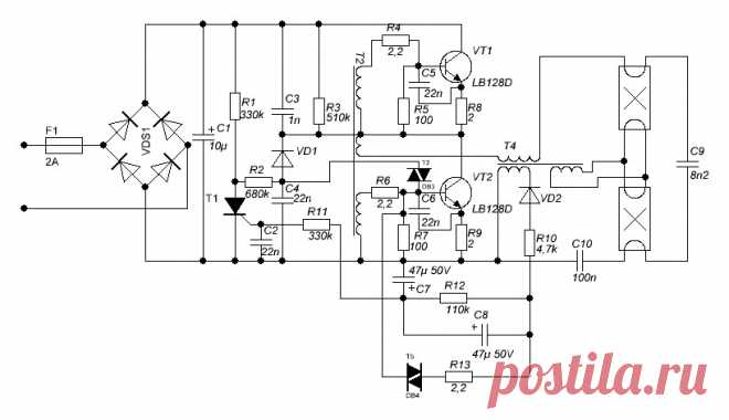 принципиальная схема электронный балласт t8 2x18 - Сайт с секретами
