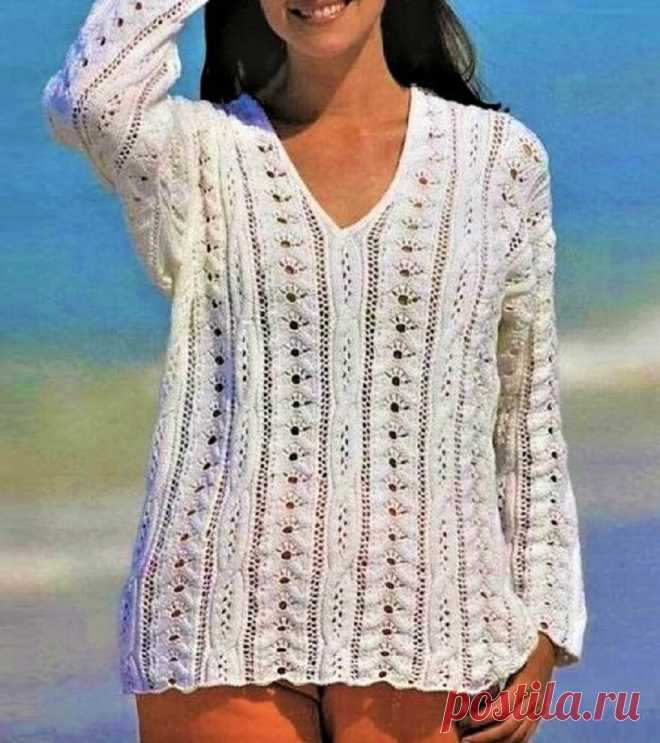 Белый ажурный пуловер