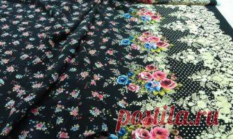 Крепдешин цветной - розы на черном с каймой - купить ткань онлайн в объединенном интернет-магазине ВСЕ ТКАНИ