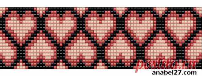 схема браслета из бисера ко дню святого валентина сердца сердечки бисероплетение ткачество | beads/biser