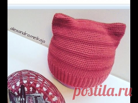 👒Вязание крючком ,котошапка крючком для начинающих , шапка крючком, вязаная шапка крючком