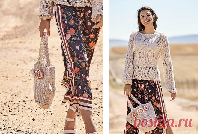 Сумка с тремя цветками - схема вязания крючком с описанием на Verena.ru