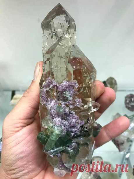Quartz with Tourmaline and Lepidolite from Brazil.