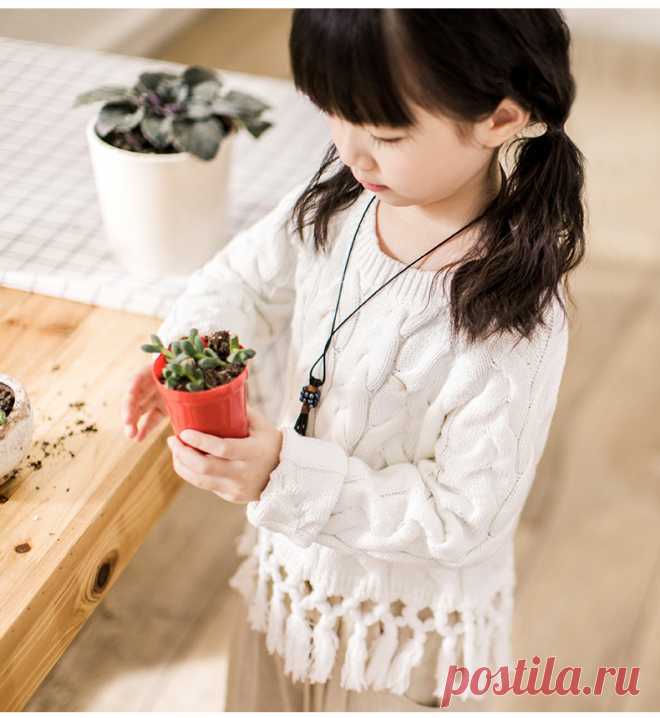 Пуловер спицами для девочек широкими косами - Perchinka 63