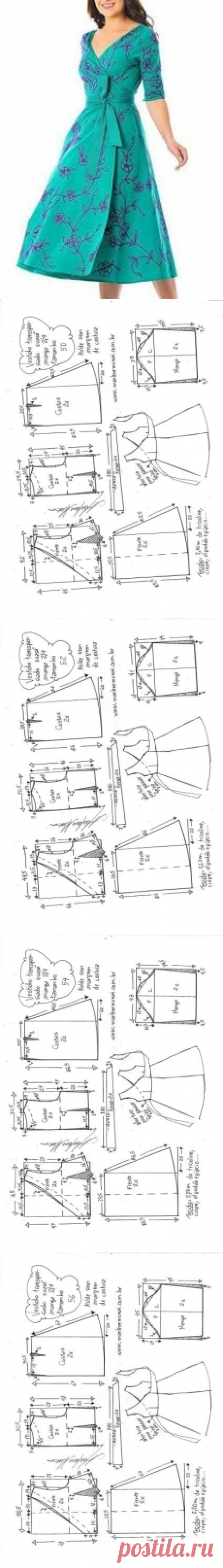 Vestido transpassado evasê com manga 2/4 - DIY - molde, corte e costura - Marlene Mukai