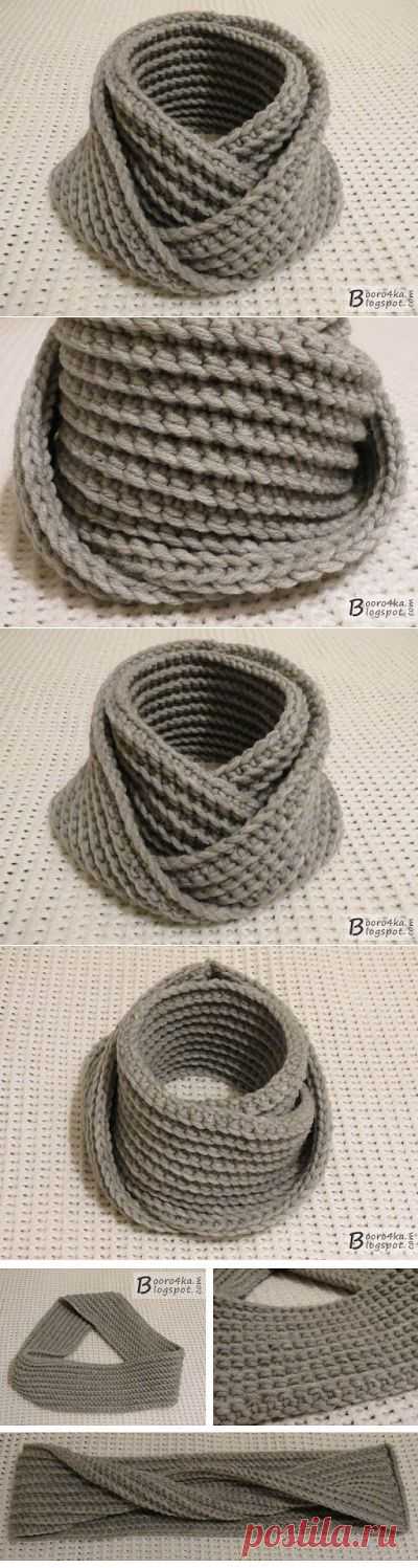 Необычный и простой шарф-снуд крючком за 2,5 часа