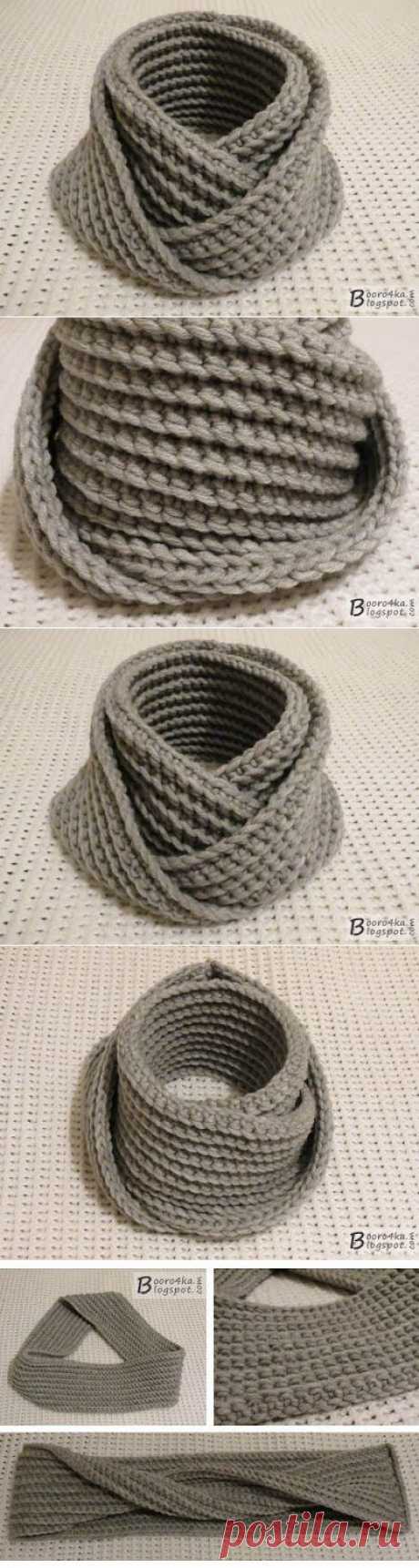 Необычный и простой шарф-снуд крючком за 2,5 часа