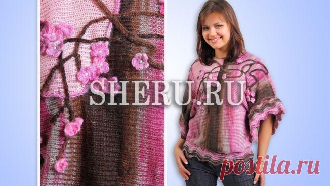 Кофточка спицами с веточкой шнурами cхема - Модель вязания 435