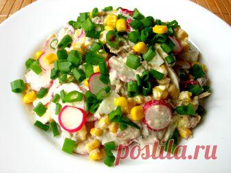 Салат без майонеза «ВЕСЕННЕЕ НАСТРОЕНИЕ». Яркий и Вкусный салатик за НЕСКОЛЬКО МИНУТ! Очень понравился рецепт этого салата. Салат получается ну просто оооооочень вкусным, имеет свежий вкус, очень ярко смотрится на столе. Подходит как для повседневного меню, так и для праздничного стола, более того, такой салат может стать и прекрасным ужином для всей семьи. Готовится очень просто и из самых обычных ингредиентов, не нужно быть гуру кулинарии, чтобы справится с ним, но вкус ...