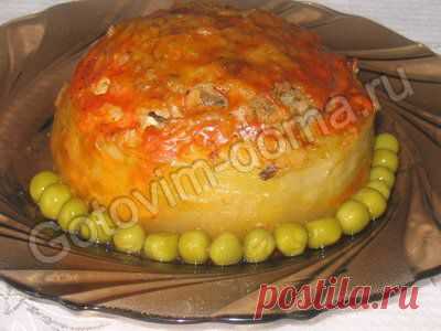Рецепт: Кабачки, фаршированные грибами и рисом