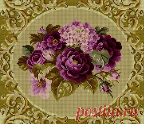 Вышивка крестом — красивые старинные схемы Petit Point
