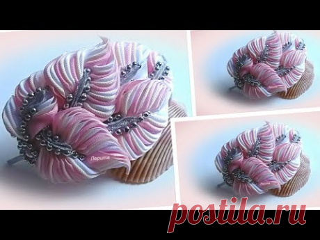 Ободок, заколка канзаши из декоративных листиков из репсовой ленты, Мк / DIY