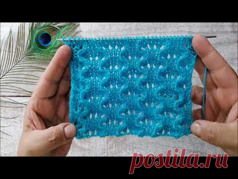 Красивый и простой узор спицами Ажурная змейка