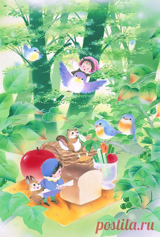 Животных иллюстрации феи пикника, сидя на спине птицы