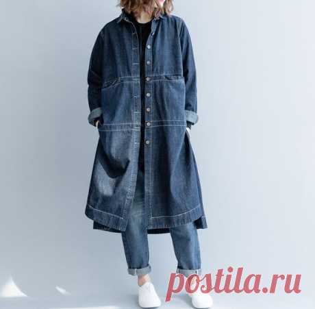Denim midi shirt, Loose Fitting button down Blouses, Women denim gown, thin Trench Coat for Women 【Fabric】  cotton 【Color】 blue, black 【Size】 Shoulder width 38cm / 15 Bust 114cm/ 44 Sleeve length 56cm / 22 Length 100-104cm / 39-41     Have any questions please contact me and I will be happy to help you.
