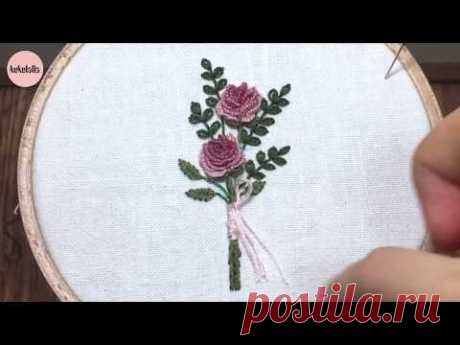 [프랑스자수] 캐스트 온 스티치로 만드는 장미 꽃다발 Rose bouquet with cast-on stitch