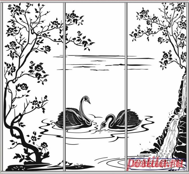 Пескоструйный рисунок Лебеди в пруду | Хороший дизайн: Скинали Фрески Фотообои Пескоструйные рисунки