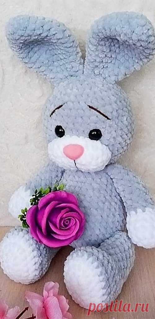 PDF Зайчонок крючком. FREE crochet pattern; Аmigurumi animal patterns. Амигуруми схемы и описания на русском. Вязаные игрушки и поделки своими руками #amimore - заяц, плюшевый зайчик, кролик, зайчонок, зайка из плюшевой пряжи, крольчонок.