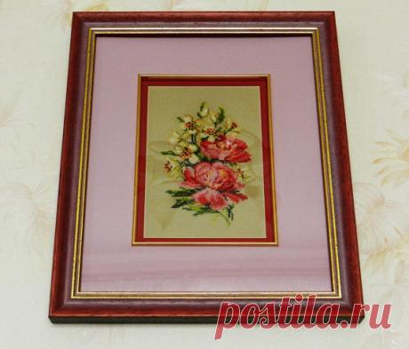 Framed Embroidery Cross-Stitch Picture Peonies. от YakovlevaLena