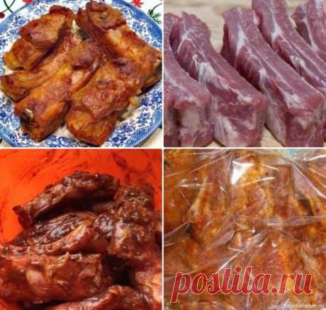 Ребрышки запеченные в рукаве Они получаются очень вкусными, сочными и нежными. Готовлю такие ребрышки постоянно, их можно подать и праздничный стол.Ингредиенты Ребра свиные - 1 кг. Томатная паста - 2 ст.л Соевый соус - 5 ст.л Горчица - 1 ст.л Паприка - 0,5 ч.л Черный молотый перец по вкусу Чеснок - 3 зубчика Тимьян -...
