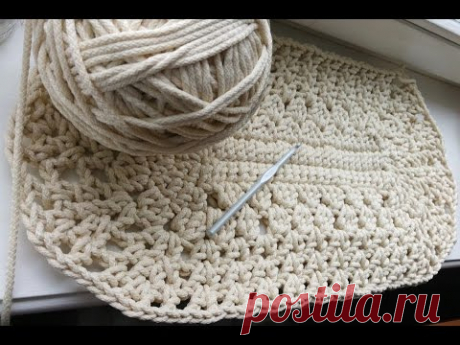 Вязание Овального коврика крючком ДЛЯ НАЧИНАЮЩИХ. 1 и 2 ряд. (CROCHET OVAL RUG. 1-2 Rows)