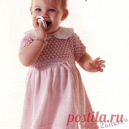 Розовое платье спицами для девочки - схемы вязания крючком и спицами - Две Нитки