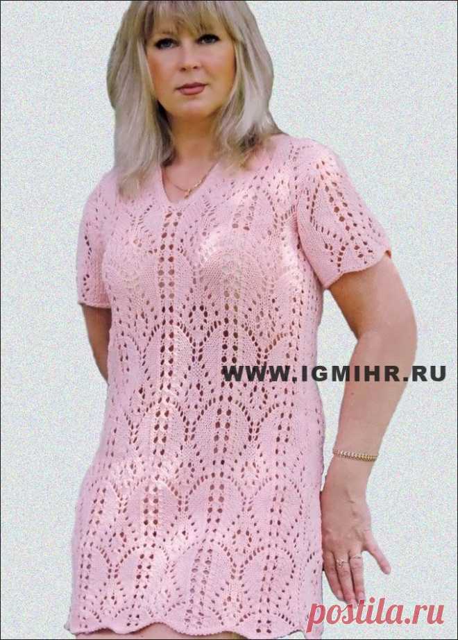 Красивое сочетание узора и цвета клубничной пастилы. Ажурная туника..
