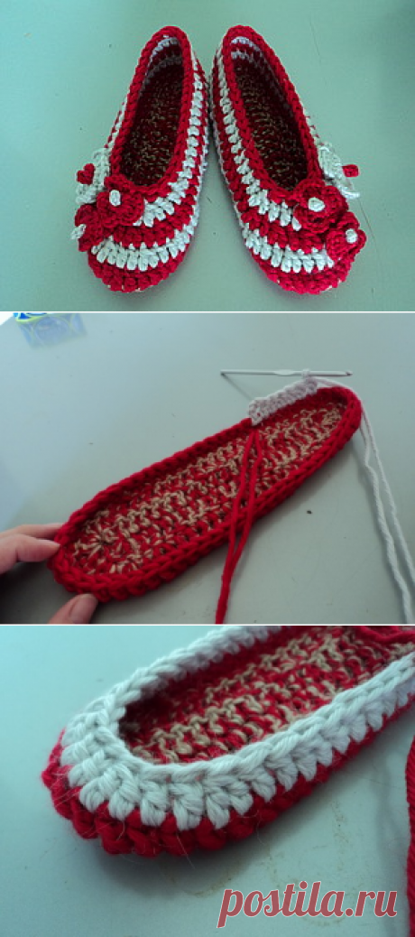 Вязаные тапочки три цветка - Ярмарка Мастеров - ручная работа, handmade