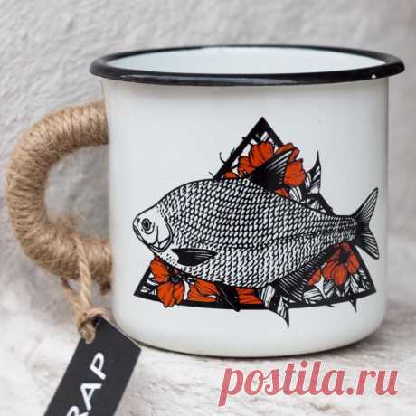 Купить белую эмалированную кружку Лещ от Iron mug TRAP | Mellroot