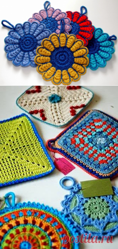 Вязаные прихватки - маленький праздник на кухне! (подборка + МК)