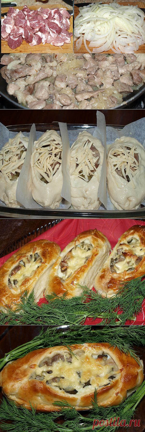 ЛОДОЧКИ из слоеного теста с картофелем, мясом и огурчиками.