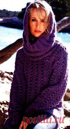 Вязание - модель, схема пуловер с рукавами "летучая мышь" и шапка-чулок