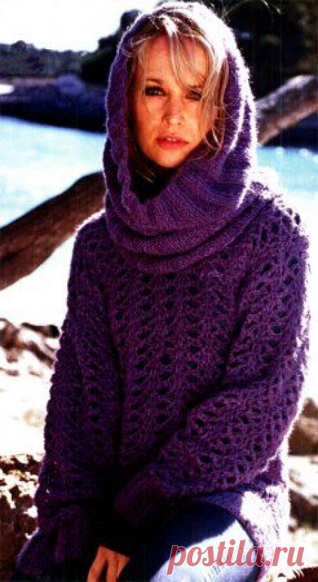 Вязание - модель, схема пуловер с рукавами "летучая мышь" и шапка-чулок