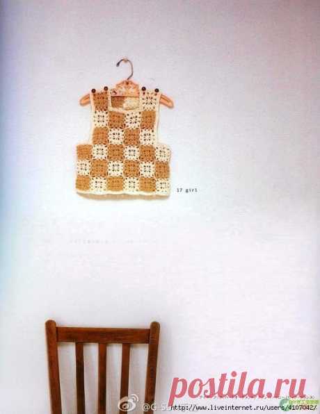 ДЕТСКИЙ ЖИЛЕТ АЖУРНЫМИ КВАДРАТАМИ. КРЮЧОК.
