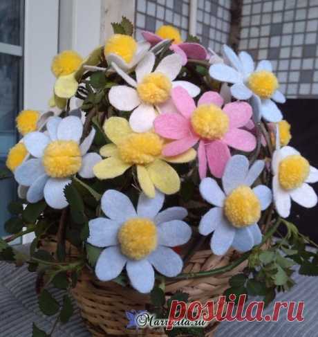Разноцветные ромашки из вискозных салфеток
