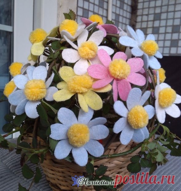 Разноцветные ромашки из вискозных салфеток