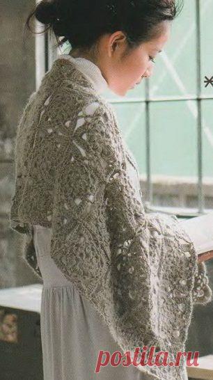 Палантин из квадратных мотивов | Рукоделие и вязание