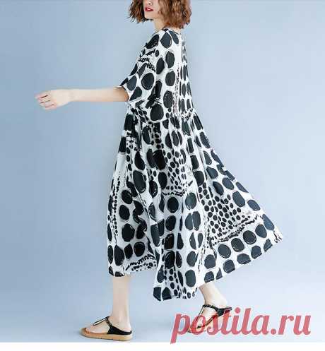 Femme Large Vestidos Clothing Print Dot Black Elegant Lady Casual Loos - idetsnkf