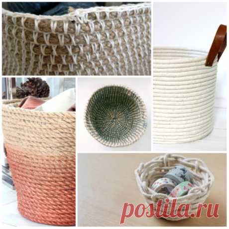 Корзина из веревки - 5 мастер-классов Любая хозяйка знает и понимает: корзин много не бывает. Даже если кажется, что в доме достаточно мест для хранения вещей и мелочей, при ближайшем рассмотрении все равно можно найти что-то, что не мешало бы спрятать в удобную емкость и определить на постоянное место жительства. Разумеется, покупать дорого и неинтересно, да и зачем, если можно сделать корзину своими руками, причем, такую, которая будет радовать глаз и душу - и внешним ви...
