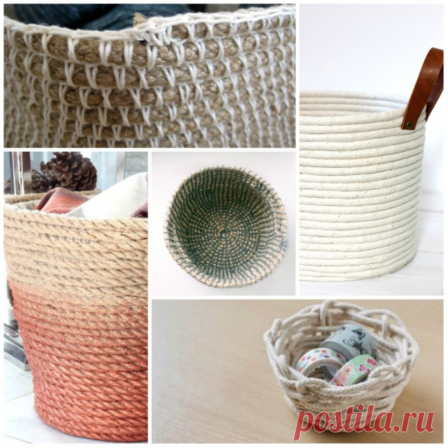 Корзина из веревки - 5 мастер-классов Любая хозяйка знает и понимает: корзин много не бывает. Даже если кажется, что в доме достаточно мест для хранения вещей и мелочей, при ближайшем рассмотрении все равно можно найти что-то, что не мешало бы спрятать в удобную емкость и определить на постоянное место жительства. Разумеется, покупать дорого и неинтересно, да и зачем, если можно сделать корзину своими руками, причем, такую, которая будет радовать глаз и душу - и внешним ви...