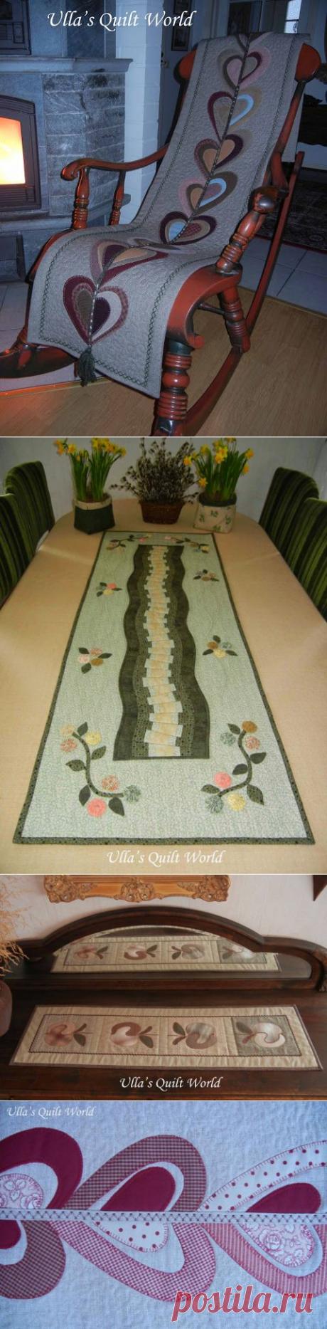 Лоскутное шитье. Красивые салфетки-дорожки с аппликацией и стежкой.